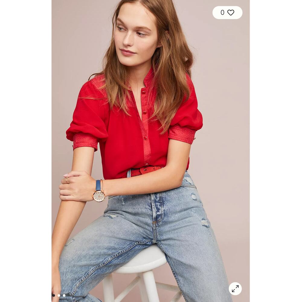Anthropologie Maeve Lavoie Red Blouse Women’s 10P  Button Front
